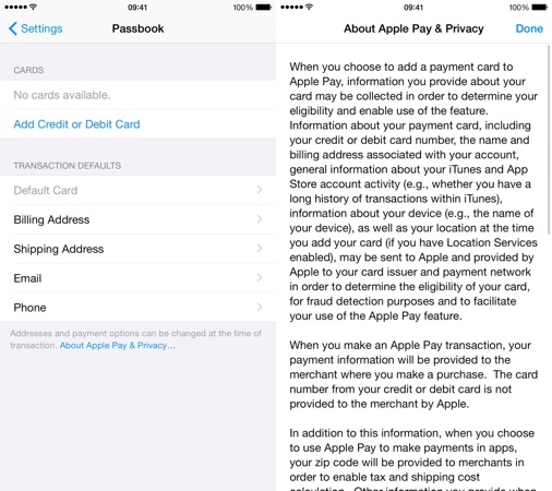 Apple Pay Reglages iOS 8.1 Beta