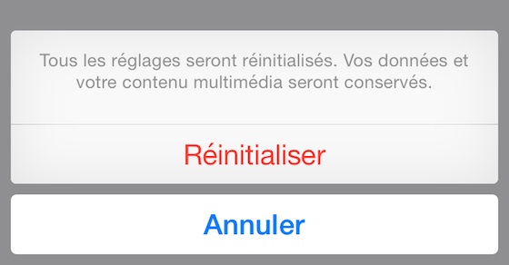 Reinitialiser Reglages iOS 8