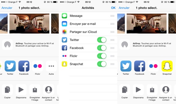 Snapchat Envoi Photo Pellicule iOS 8