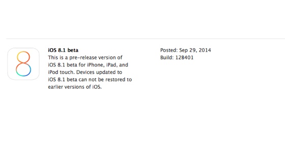 iOS 8.1 Beta 1 Disponible