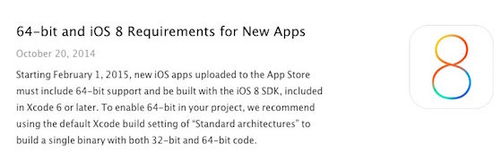 Nouvelles Apps SDK iOS 8 64 Bits 1er Fevrier 2015
