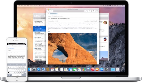 OS X Yosemite iPhone Handoff Continuite