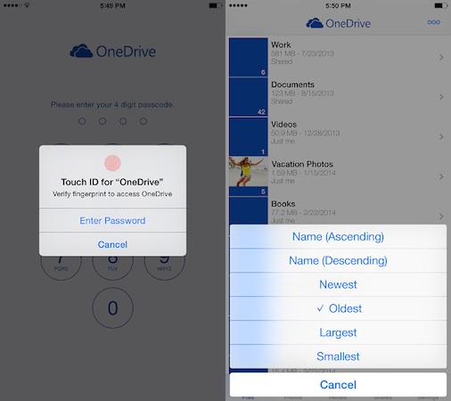 OneDrive Touch ID