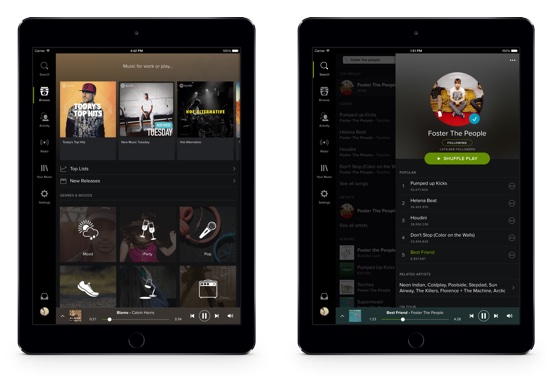 Spotify Application iPad Theme Sombre