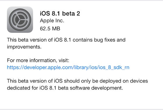 iOS 8.1 Beta 2 Disponible