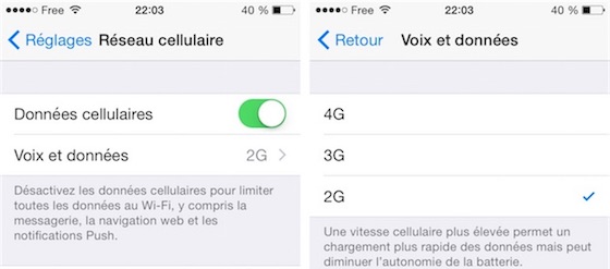 iOS 8.1 Changer Reseau 2G 3G 4G