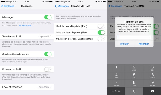 iOS 8.1 Transfert SMS OS X Yosemite