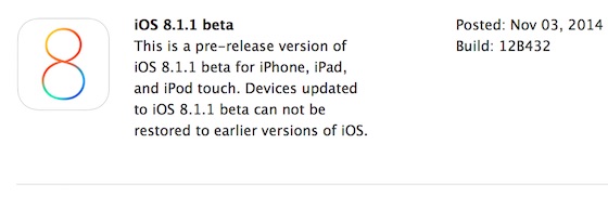 iOS 8.1.1 Beta 1 Disponible