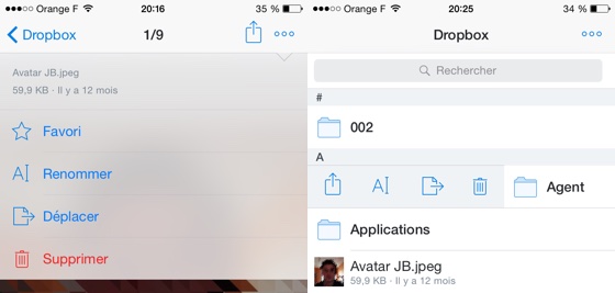 Dropbox iOS Renommer Dossier Fichier