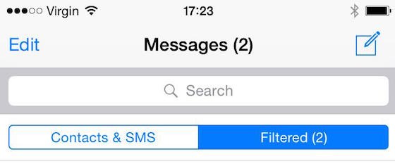 iOS 8.3 Beta 3 Filtre Messages