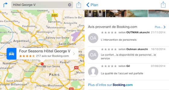 Apple Maps Avis Booking.com