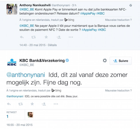 Apple Pay Belgique Tweet