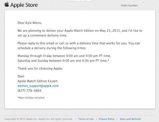 Email Livraison Apple Watch Edition