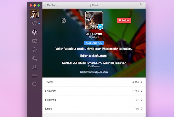 Tweetbot 2 Mac Vue Profil
