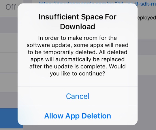 iOS 9 Effacement Temporaire Applications