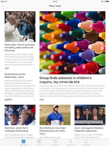 Application News iOS 9 Beta iPad Page Accueil