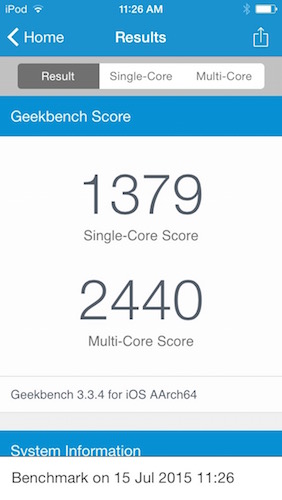 GeekBench iPod touch 6