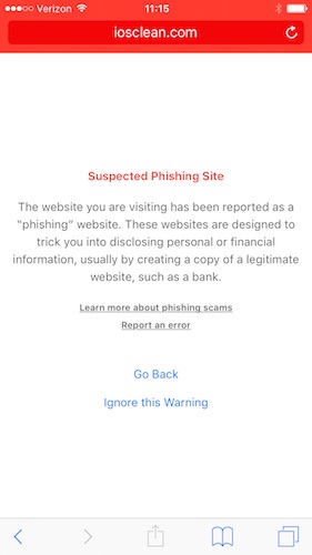 iOS 9 Barre Rouge Phishing