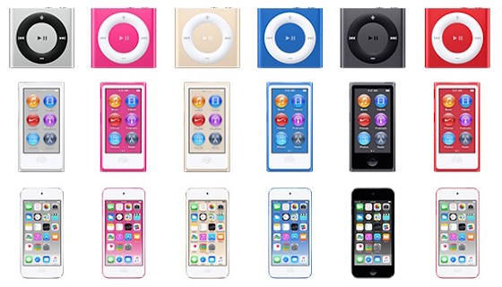 iPod touch nano shuffle 2015 Coloris