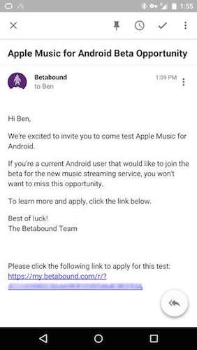 Email Beta Apple Music Android