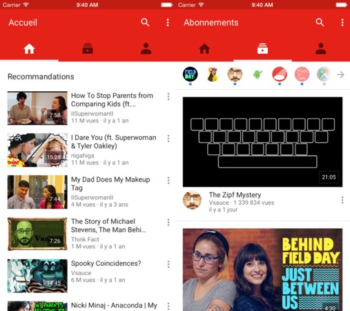 YouTube Material Design Application iPhone