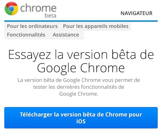 Google Chrome Beta iOS