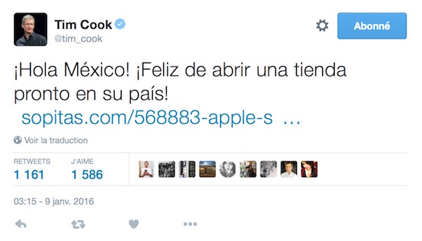 Tim Cook Tweet Apple Store Mexique