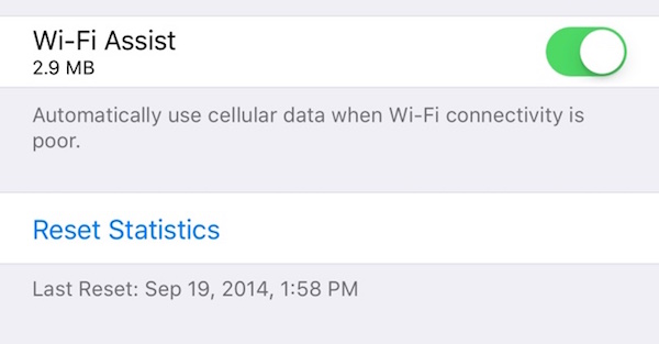 iOS 9.3 Beta 1 Assistance WiFi Quantite Data