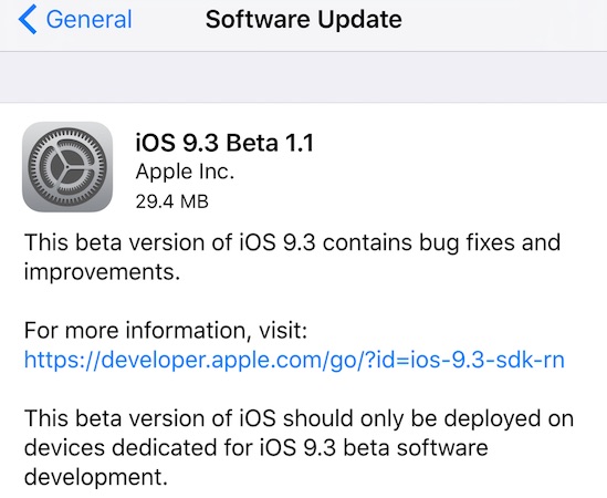 iOS 9.3 Beta 1.1