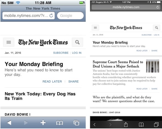 iPhone 2G iPhone 6s Plus Safari New York Times
