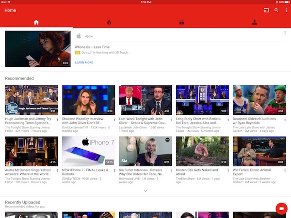 YouTube iPad Pro