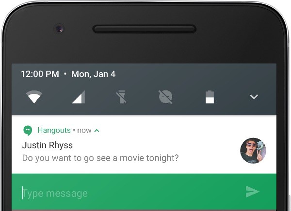 Android N Reponse Rapide Notification