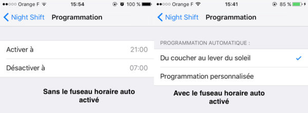 iOS 9.3 Programmation Night Shift