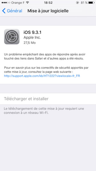 iOS 9.3.1 Disponible