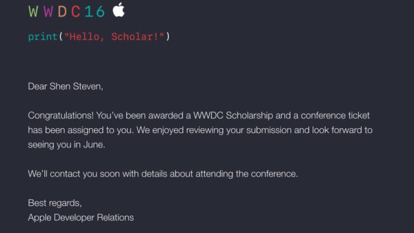 WWDC 2016 Etudiant Selectionne