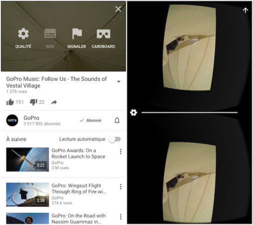 YouTube Application Cardboard Realite Virtuelle
