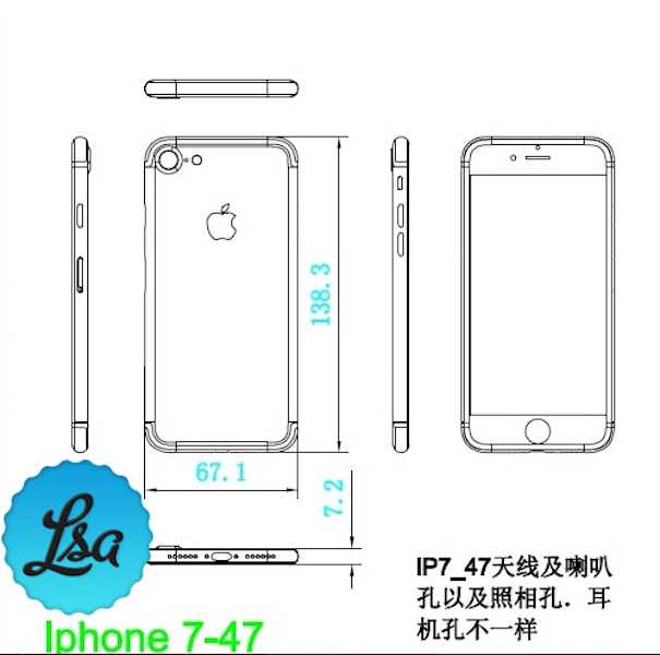 iPhone 7 de nouveaux schémas confirment des dimensions inchangées par
