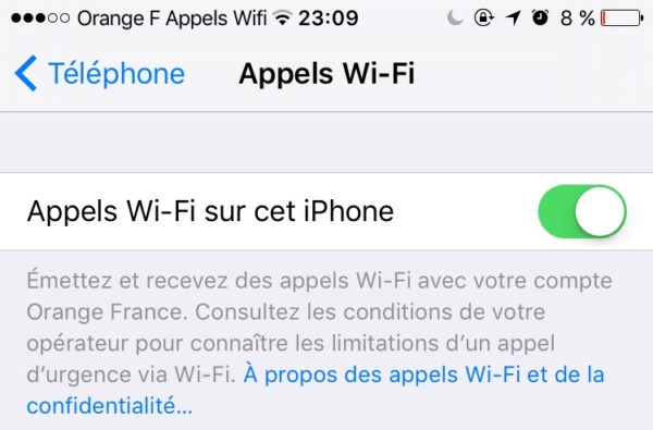 Appels WiFi iPhone Orange Actif