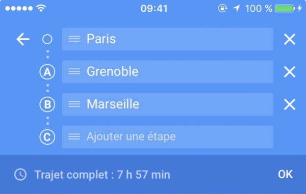 Google Maps iOS Itineraire Etapes
