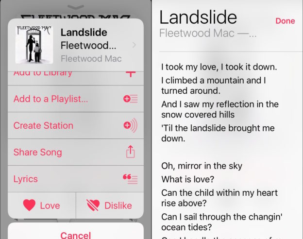 iOS 10 Apple Music Paroles
