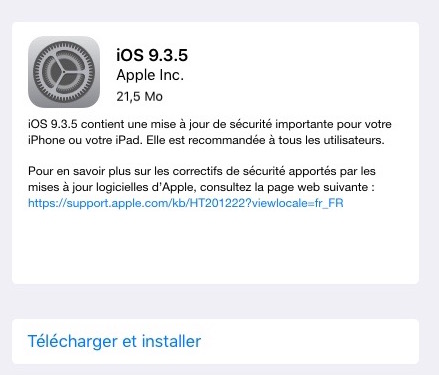 iOS 9.3.5 Disponible
