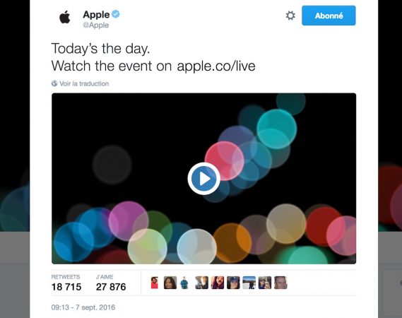 Tweet Apple Keynote 7 Septembre 2016