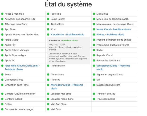 Apple Page Etat du Systeme iCloud Nouveau Design