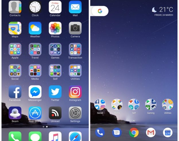 iOS 10 vs Android O Ecran Accueil