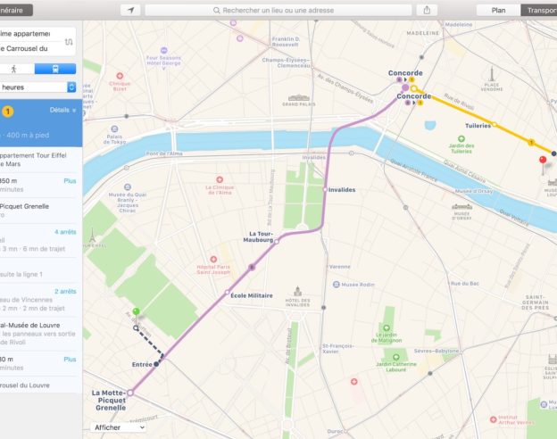 Plans Apple Itinéraires Transports Commun Paris Mac