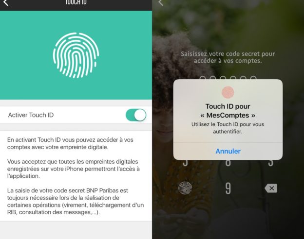 Application BNP Support Touch ID