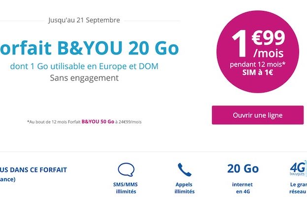 Bouygues Promo Forfait 1.99 Euro Septembre 2017