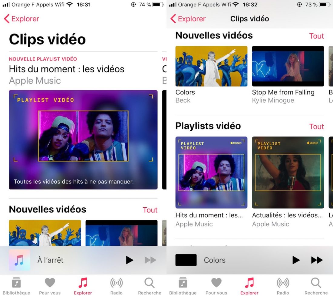 Apple Music une section Clips vidéo apparait avant même la mise à