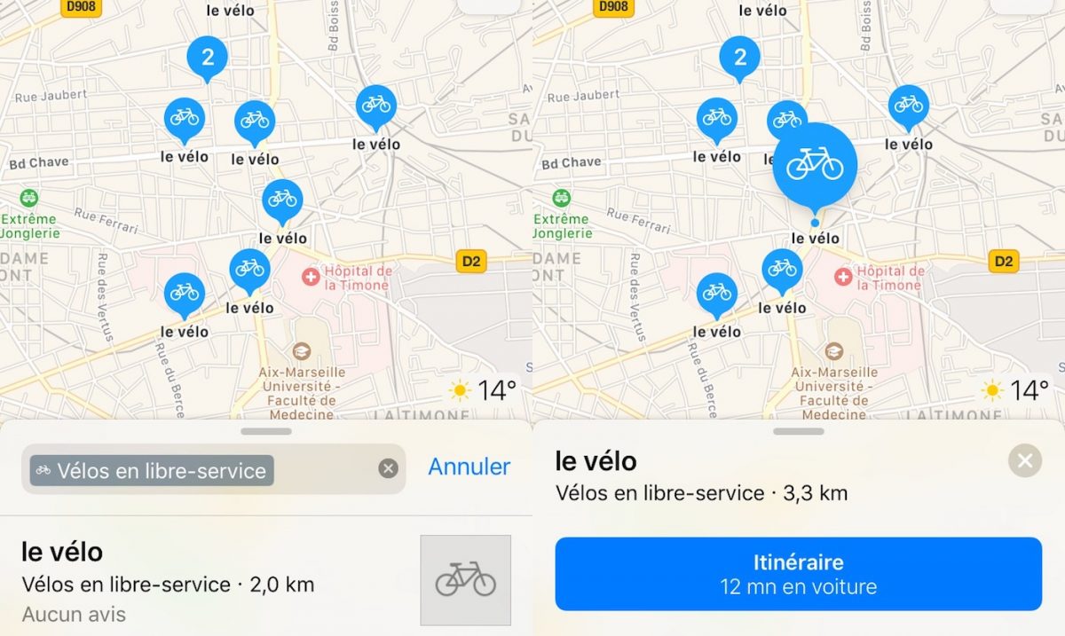 Apple affiche maintenant les stations de vélos en libre-service dans