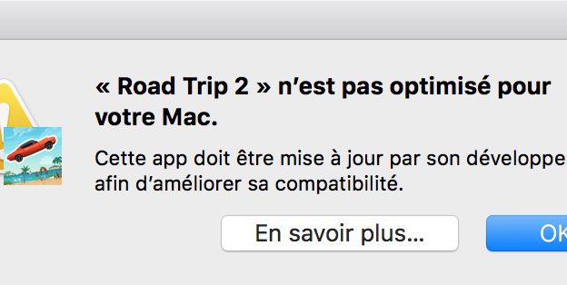 Alerte macOS 10.13.4 Application 32 Bits